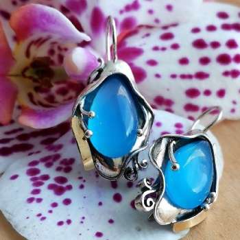 Серебряные серьги с халцедоном и золотом MVE328GHL