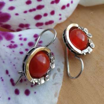 Серебряные серьги с сердоликом, куб.цирконом и золотом MVE1536GSR