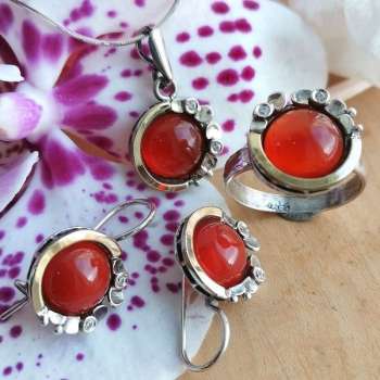 Серебряные серьги с сердоликом, куб.цирконом и золотом MVR1536GSR