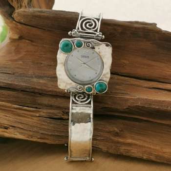 Серебряные часы с бирюзой 01W062TQ Серебряные часы с бирюзой 01W062TQ