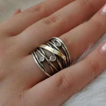 Серебряное кольцо с куб.цирконом и золотом MVR1051GCZ