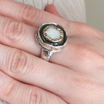 Серебряное кольцо с друзой агата и золотом MVR963GDA