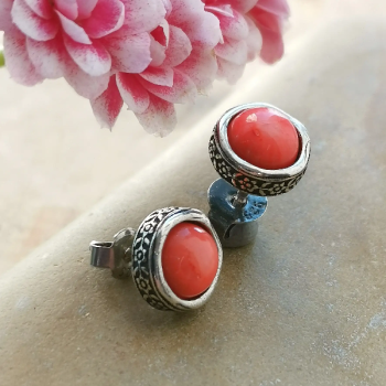 Серебряные серьги с кораллом DE001CR