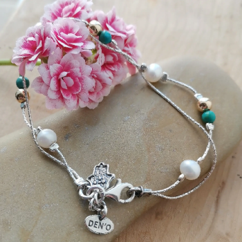 Серебряный браслет с бирюзой, жемчугом и голдфилд 01B784TQ