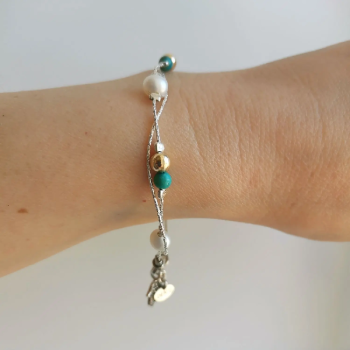 Серебряный браслет с бирюзой, жемчугом и голдфилд 01B784TQ