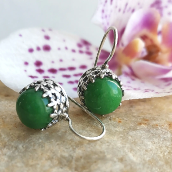 Серебряные серьги с нефритом 01E3424NF