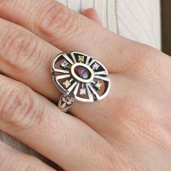Серебряное кольцо с гранатом, куб.цирконом и золотом MVR1678GGR