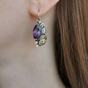 Серебряные серьги с аметистом, куб.цирконом и золотом MVE2056GAM