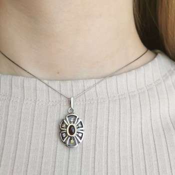 Серебряный кулон с гранатом, куб.цирконом и золотом MVP1678GGR