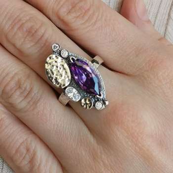 Серебряное кольцо с куб.цирконом и золотом MVR2056GCZ