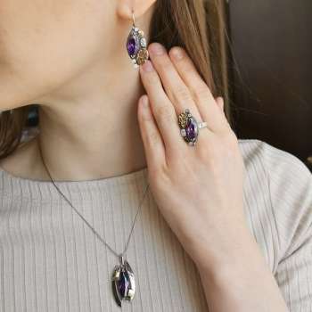 Серебряное кольцо с куб.цирконом и золотом MVR2056GCZ