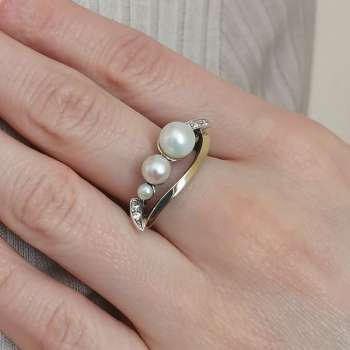 Серебряное кольцо с жемчугом, куб.цирконом и золотом MVR1833GPL