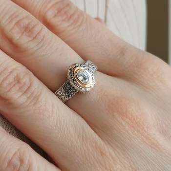 Серебряное кольцо с куб.цирконом и золотом MVR2047GCZ