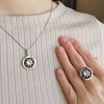 Серебряное кольцо с куб.цирконом, жемчугом и золотом MVR1853GPL