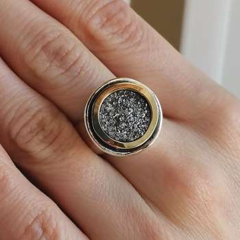 Серебряное кольцо с друзой агата и золотом MVR1788GDA