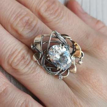 Серебряное кольцо с куб.цирконом и золотом MVR2136GCZ