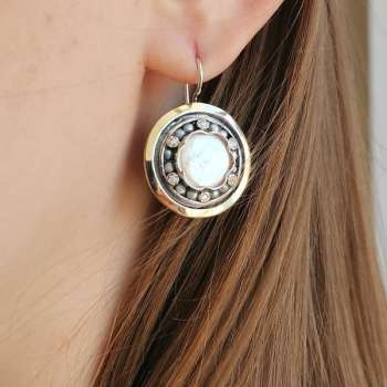 Серебряные серьги с жемчугом, куб.цирконом и золотом MVE1925GPL