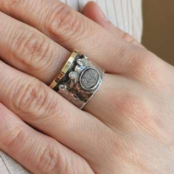 Серебряное кольцо с друзой агата, куб.цирконом и золотом MVR964GDA