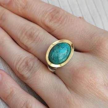 Серебряное кольцо с бирюзой и золотом MVR1409GTQ