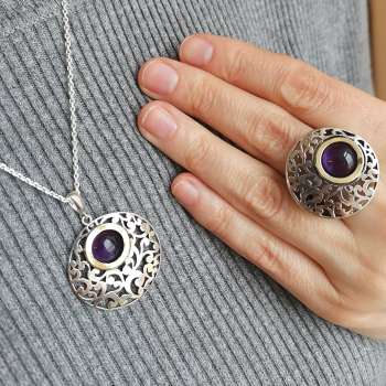 Серебряное колье с аметистом и золотом MVN1037GAM