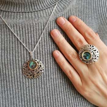 Серебряное колье с перламутром (галиотис) и золотом MVN1037GGL