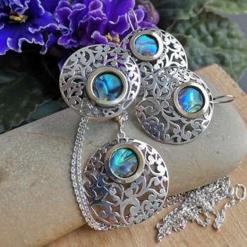 Серебряное колье с перламутром (галиотис) и золотом MVN1037GGL