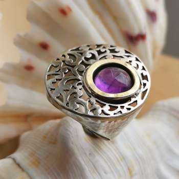 Серебряное кольцо с аметистом и золотом MVR1037GAM