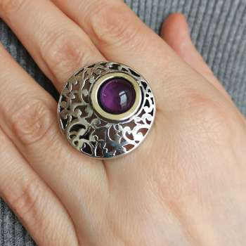 Серебряное кольцо с аметистом и золотом MVR1037GAM