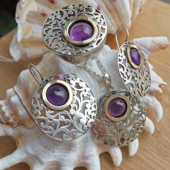 Серебряное кольцо с аметистом и золотом MVR1037GAM