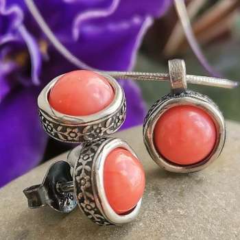 Серебряные серьги с кораллом DE001CR