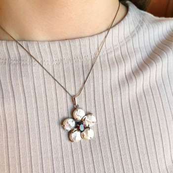 Серебряный кулон с жемчугом, гранатом и золотом MVP1783GPL