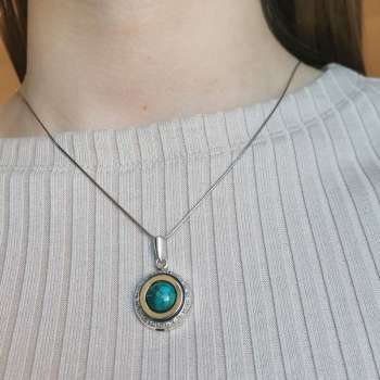 Серебряный кулон с бирюзой, куб.цирконом и золотом MVP1374GTQ