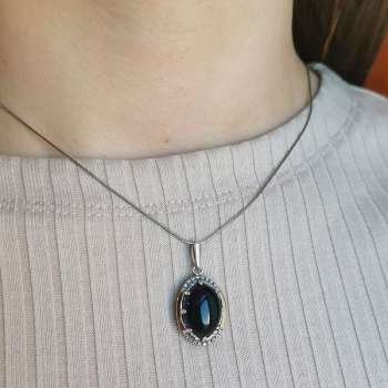 Серебряный кулон с ониксом, куб.цирконом и золотом MVP1556GON