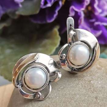 Серебряные серьги с жемчугом и золотом MVE345GPL