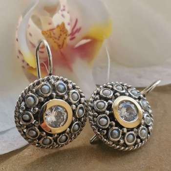 Серебряные серьги с жемчугом, куб.цирконом и золотом MVE1861GPL