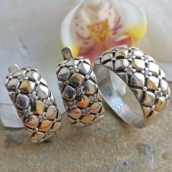 Серебряное кольцо с куб.цирконом и золотом MVR2159GCZ