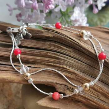 Серебряный браслет с кораллом и голдфилд 01B784CR