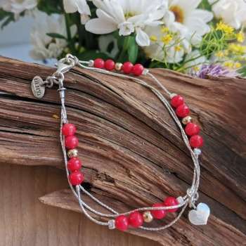 Серебряный браслет с кораллом и голдфилд 01B397CR