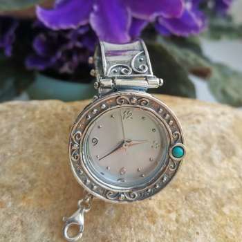 Серебряные часы с бирюзой 01W538TQ