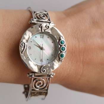 Серебряные часы с бирюзой 01W008TQ