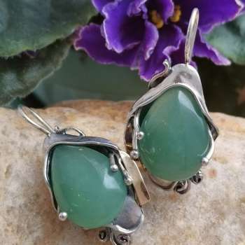 Серебряные серьги с авантюрином и золотом MVE328GAV