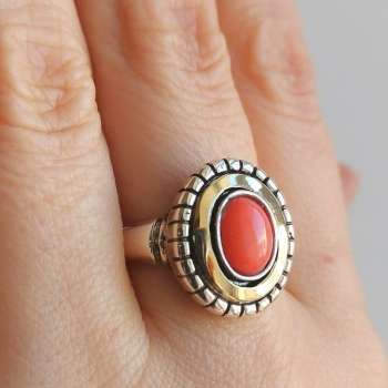 Серебряное кольцо с кораллом и золотом MVR1681GCR