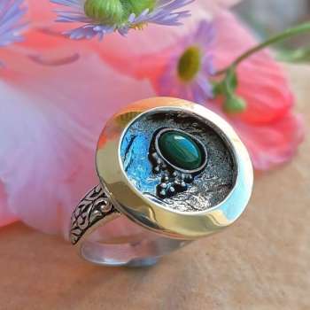 Серебряное кольцо с малахитом и золотом MVR1595GML