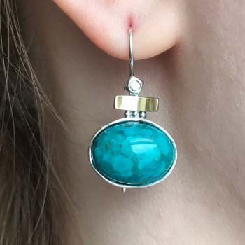 Серебряные серьги с бирюзой, куб.цирконом и золотом MVE1534GTQ