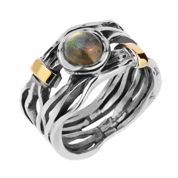 Серебряное кольцо с лабрадором и золотом MVR1447GLB