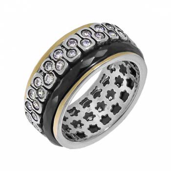 Серебряное кольцо с шпинелем, керамикой и золотом SNR3351BCZ