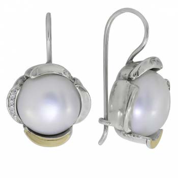 Серебряные серьги с жемчугом, куб.цирконом и золотом MVE1584GPL Серебряные серьги с жемчугом, куб.цирконом и золотом MVE1584GPL