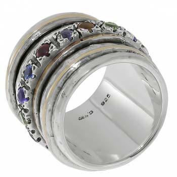 Серебряное кольцо с аметистом, топазом, гранатом, цитрином, перидотом и золотом SNR500MLT