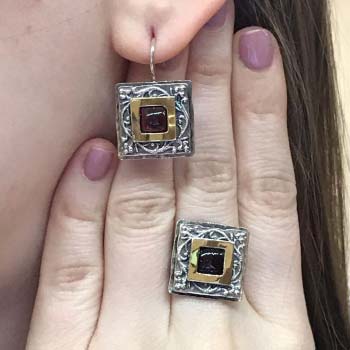 Серебряное кольцо с гранатом и золотом MVR1195GGR