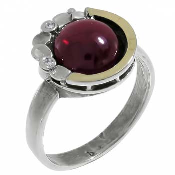 Серебряное кольцо с гранатом, золотом и куб.цирконом MVR1536GGR